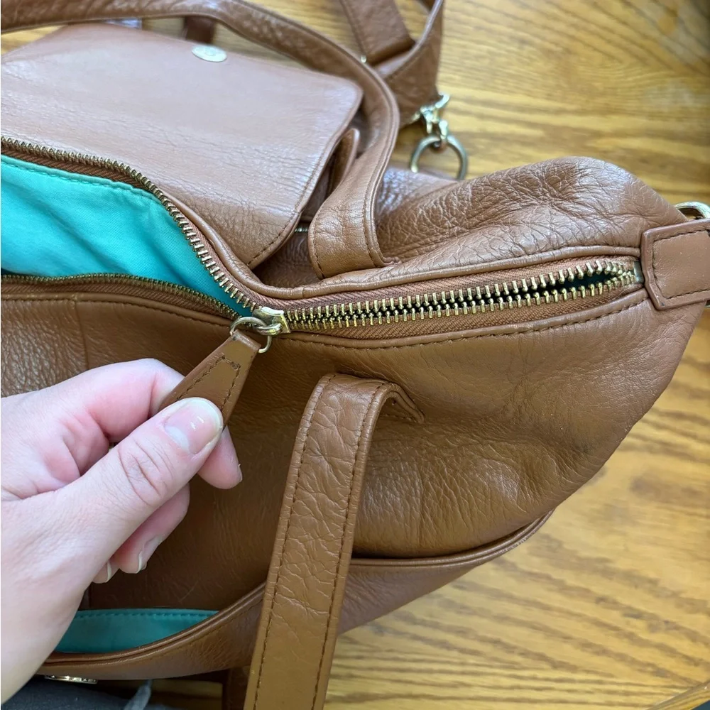 Leather Convertible Baby Bag in Cognac with Tassel Accent
